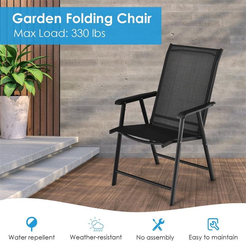 2PCS Patio Folding Dining Chairs Outdoor Sling Chairs Metal Frame Portable Chairs with Armrests for Lawn Garden Deck Camping Beach