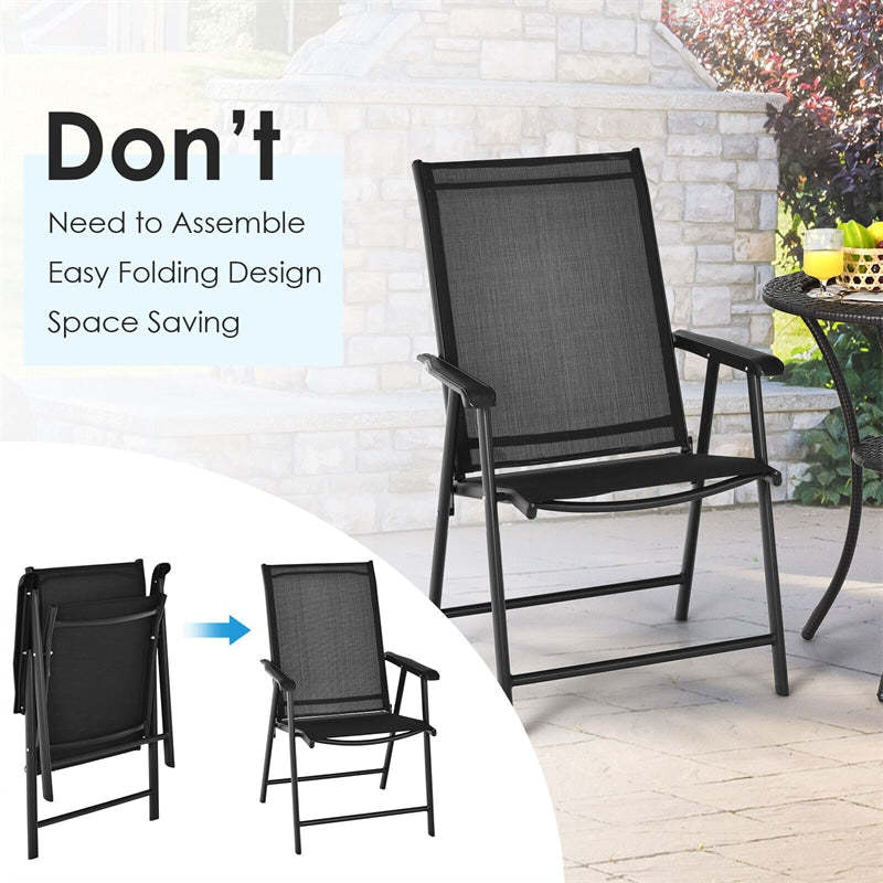 2PCS Patio Folding Dining Chairs Outdoor Sling Chairs Metal Frame Portable Chairs with Armrests for Lawn Garden Deck Camping Beach