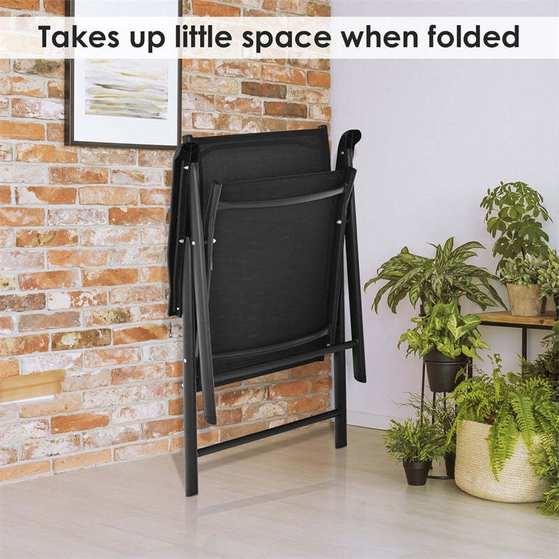 2PCS Patio Folding Dining Chairs Outdoor Sling Chairs Metal Frame Portable Chairs with Armrests for Lawn Garden Deck Camping Beach