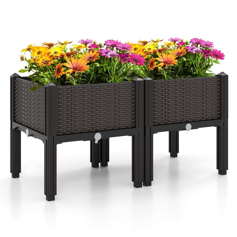 2-Pack Plastic Raised Garden Bed Kit, Self-Watering Elevated Planter Box with Removable Legs, Drainage Holes for Vegetables, Flowers, Indoor & Outdoor