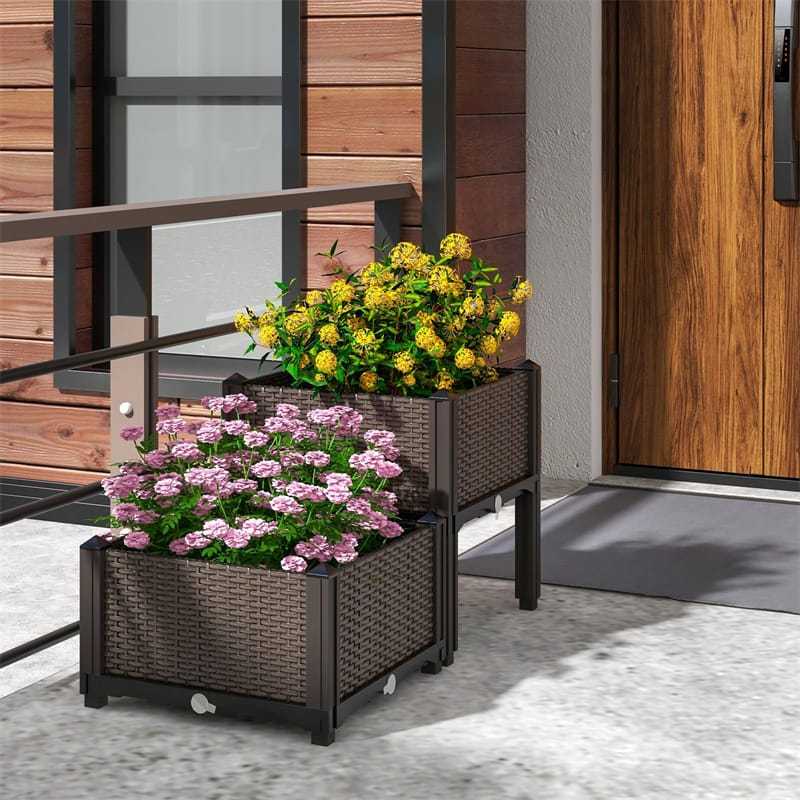 2-Pack Plastic Raised Garden Bed Kit, Self-Watering Elevated Planter Box with Removable Legs, Drainage Holes for Vegetables, Flowers, Indoor & Outdoor