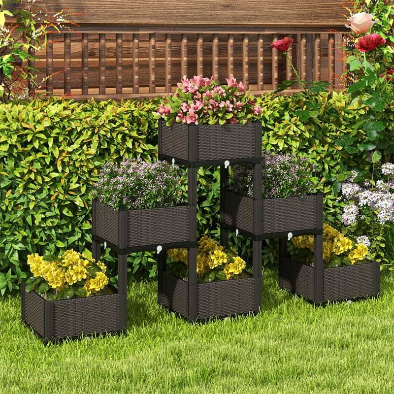2-Pack Plastic Raised Garden Bed Kit, Self-Watering Elevated Planter Box with Removable Legs, Drainage Holes for Vegetables, Flowers, Indoor & Outdoor