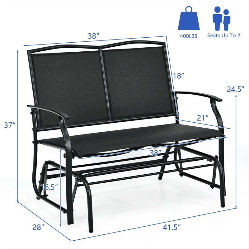 2-Person Outdoor Glider Bench with Steel Frame & Breathable Fabric, 400 lbs Capacity Patio Swing Glider Loveseat Chair for Backyard, Garden