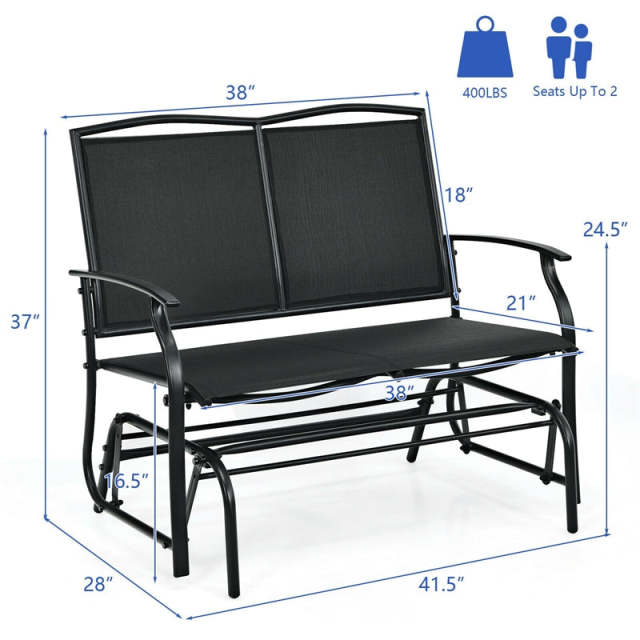 2-Person Outdoor Glider Bench with Steel Frame & Breathable Fabric, 400 lbs Capacity Patio Swing Glider Loveseat Chair for Backyard, Garden