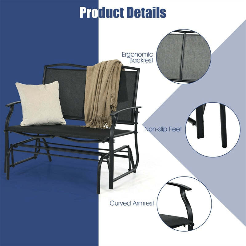 2-Person Outdoor Glider Bench with Steel Frame & Breathable Fabric, 400 lbs Capacity Patio Swing Glider Loveseat Chair for Backyard, Garden