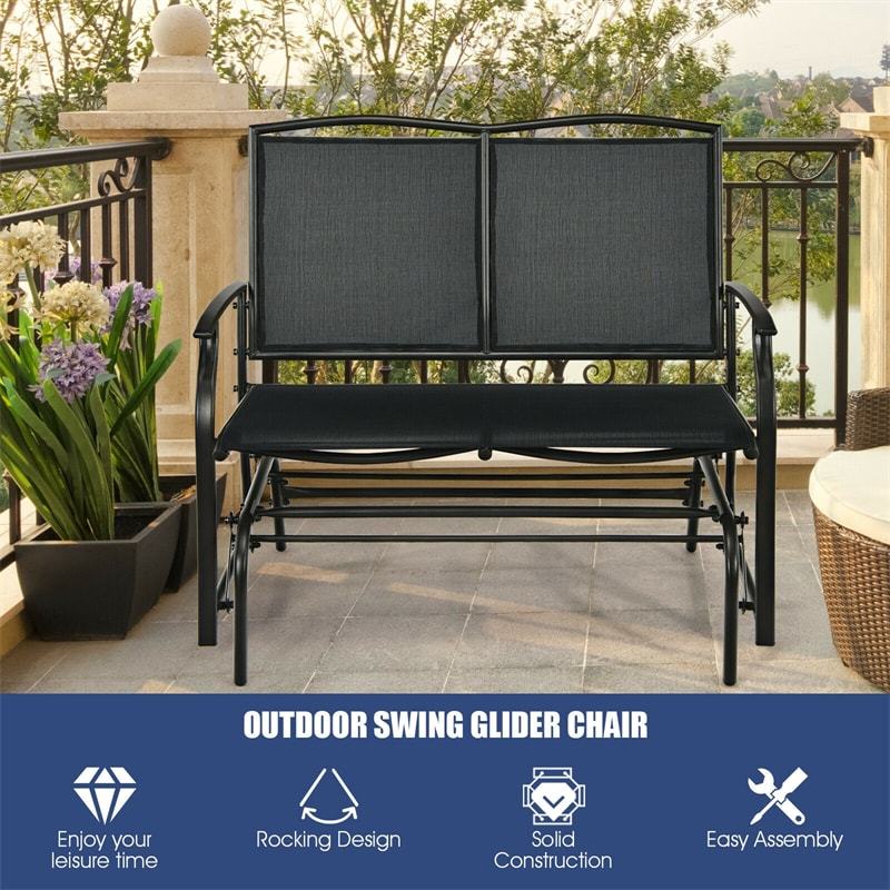 2-Person Outdoor Glider Bench with Steel Frame & Breathable Fabric, 400 lbs Capacity Patio Swing Glider Loveseat Chair for Backyard, Garden