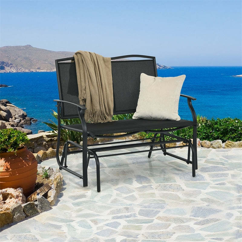 2-Person Outdoor Glider Bench with Steel Frame & Breathable Fabric, 400 lbs Capacity Patio Swing Glider Loveseat Chair for Backyard, Garden