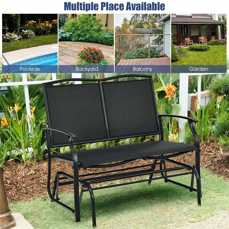 2-Person Outdoor Glider Bench with Steel Frame & Breathable Fabric, 400 lbs Capacity Patio Swing Glider Loveseat Chair for Backyard, Garden