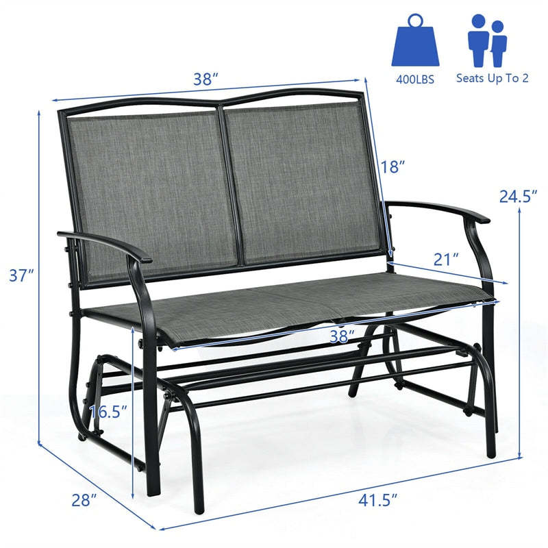 2-Person Outdoor Glider Bench with Steel Frame & Breathable Fabric, 400 lbs Capacity Patio Swing Glider Loveseat Chair for Backyard, Garden
