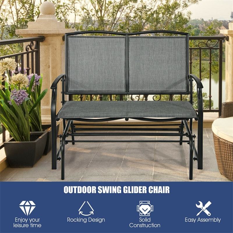 2-Person Outdoor Glider Bench with Steel Frame & Breathable Fabric, 400 lbs Capacity Patio Swing Glider Loveseat Chair for Backyard, Garden