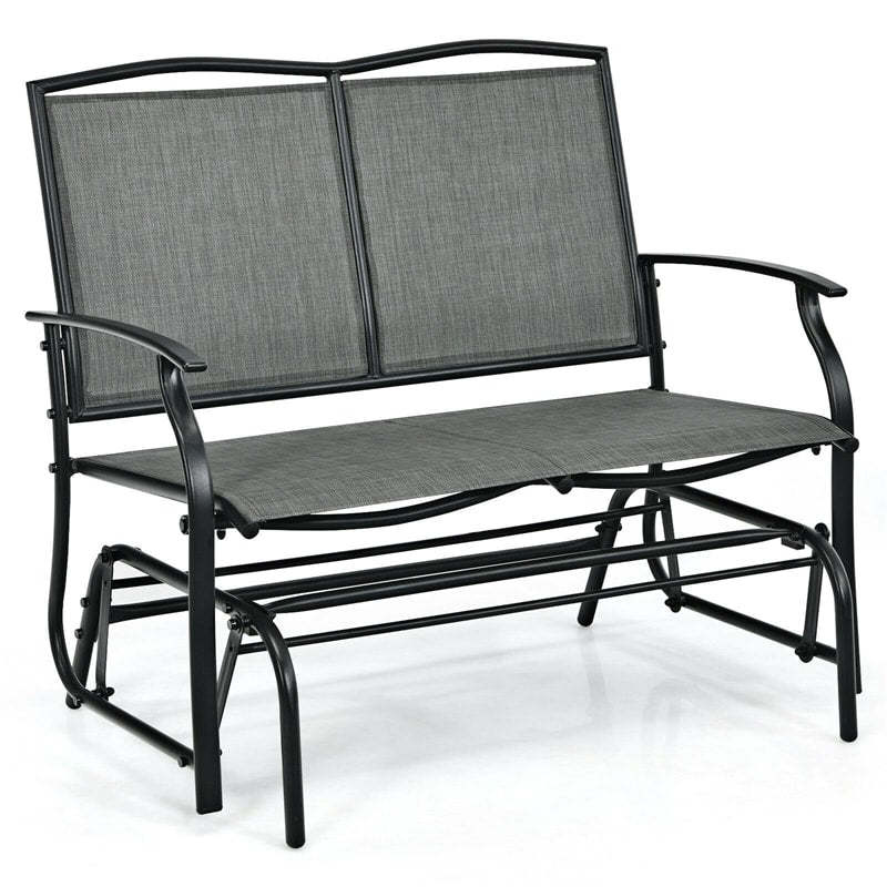 2-Person Outdoor Glider Bench with Steel Frame & Breathable Fabric, 400 lbs Capacity Patio Swing Glider Loveseat Chair for Backyard, Garden