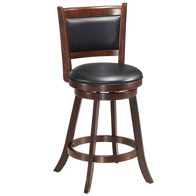 Swivel Bar Stool Set of 2, Rubber Wood 24" Counter Height Bar Stools with PVC Leather Cushioned Seat & Back for Kitchen Island, Pub, Restaurant
