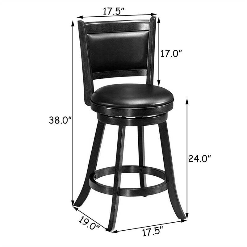 Swivel Bar Stool Set of 2, Rubber Wood 24" Counter Height Bar Stools with PVC Leather Cushioned Seat & Back for Kitchen Island, Pub, Restaurant