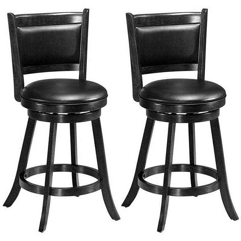 Swivel Bar Stool Set of 2, Rubber Wood 24" Counter Height Bar Stools with PVC Leather Cushioned Seat & Back for Kitchen Island, Pub, Restaurant