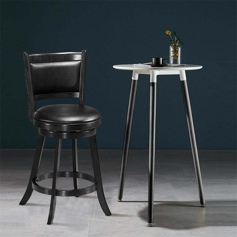 Swivel Bar Stool Set of 2, Rubber Wood 24" Counter Height Bar Stools with PVC Leather Cushioned Seat & Back for Kitchen Island, Pub, Restaurant