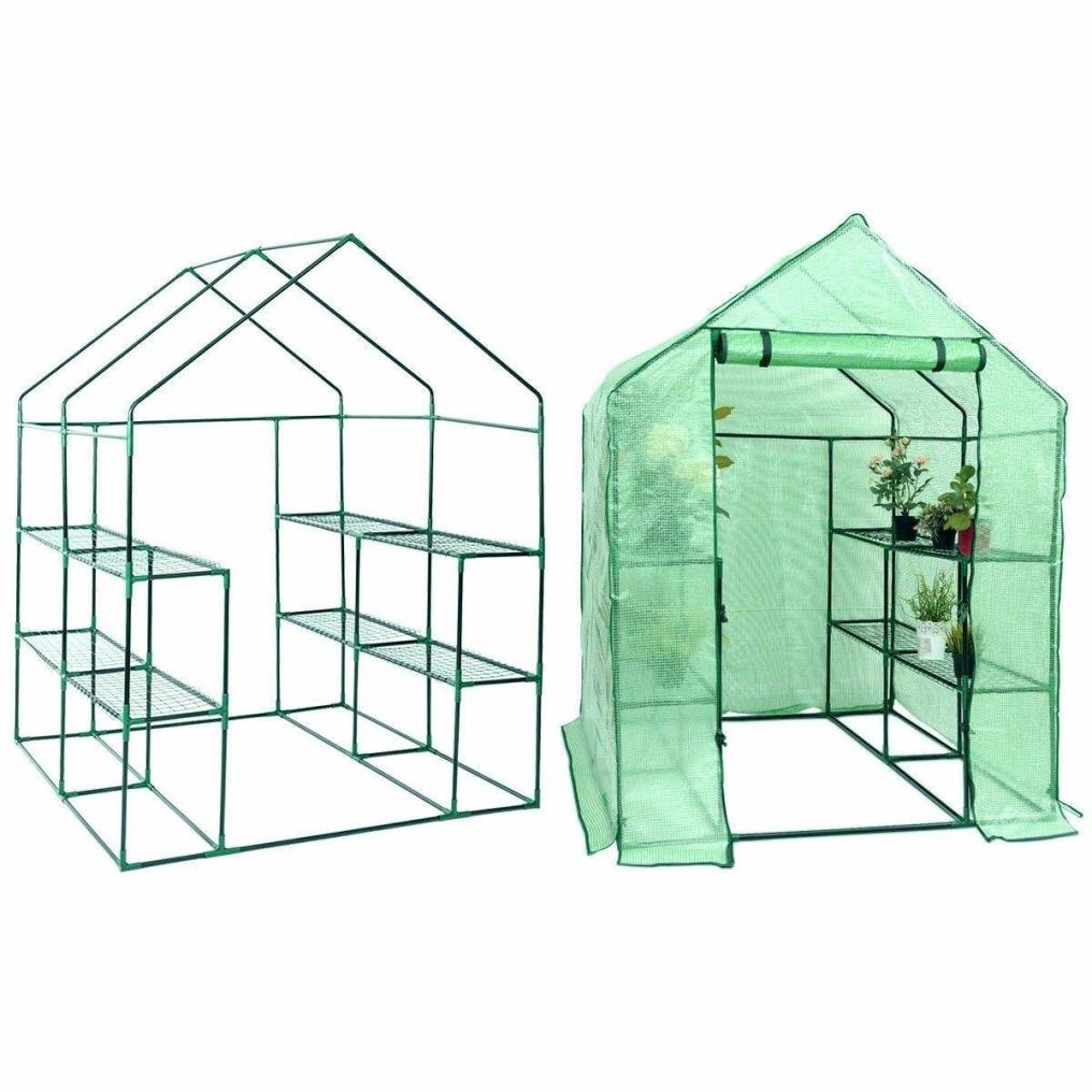 Portable Walk-in Greenhouse 3-tier Durable PE Cover Outdoor Indoor Mini Greenhouse with Roll-up Zipper Door & 12 Shelves Stands