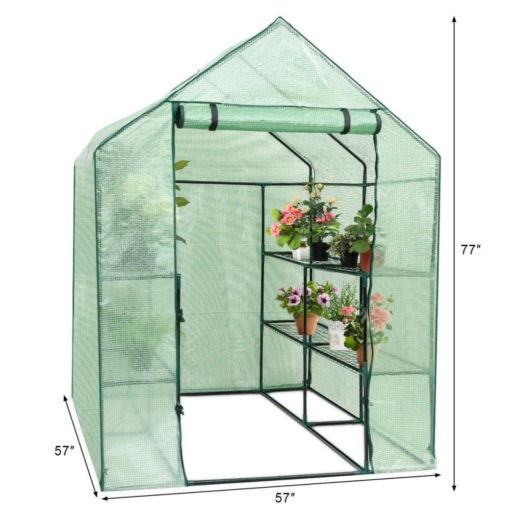 Portable Walk-in Greenhouse 3-tier Durable PE Cover Outdoor Indoor Mini Greenhouse with Roll-up Zipper Door & 12 Shelves Stands