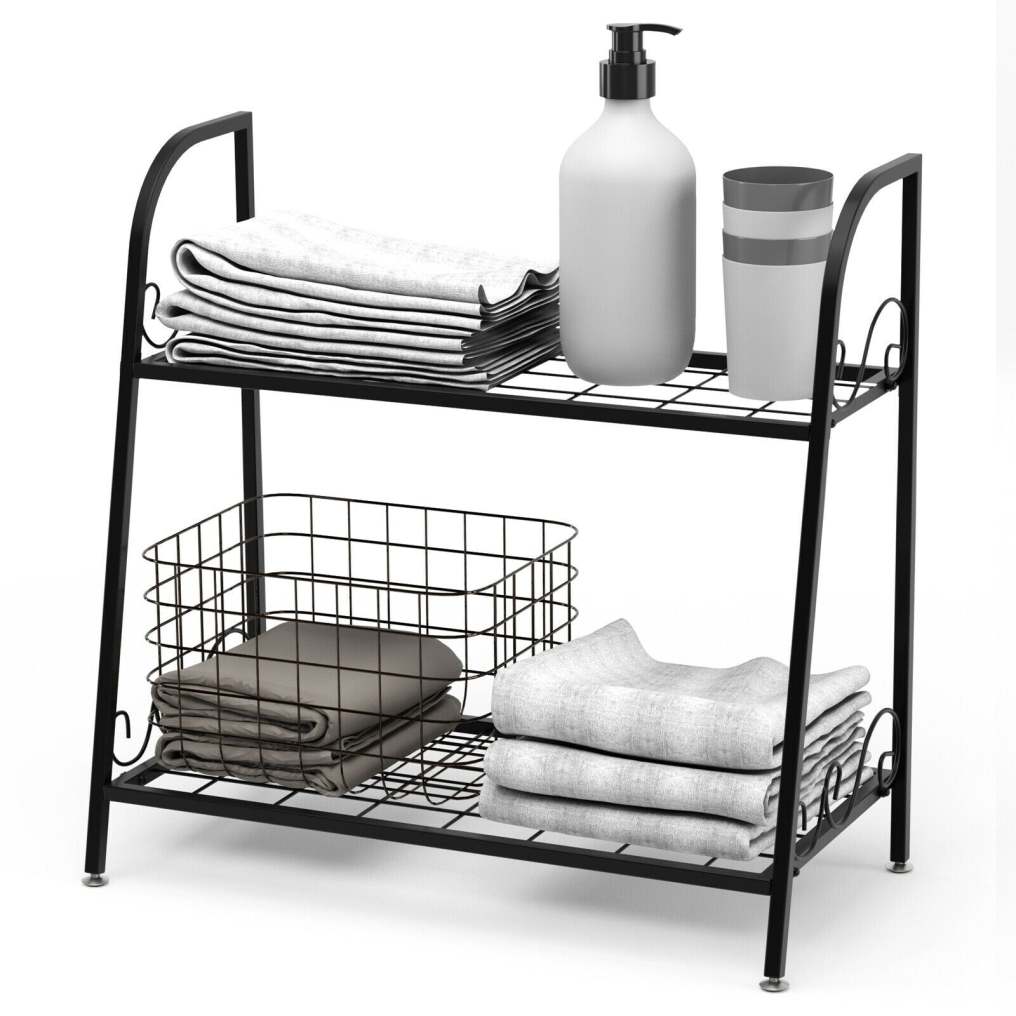 2-Tier Metal Plant Stand, Indoor/Outdoor Flower Pot Holder with Adjustable Feet, Display Shelf for Garden, Balcony, Living Room