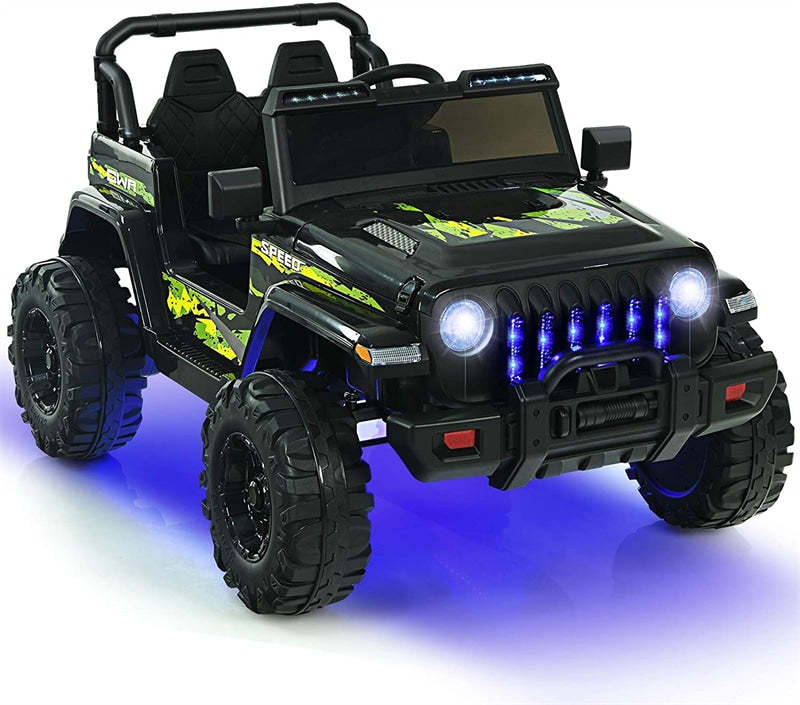 2-Seater Ride-On Truck for Kids, 12V Battery Powered Electric Vehicle with Remote Control & LED Lights, Ride-On Car for Boys Girls Gifts