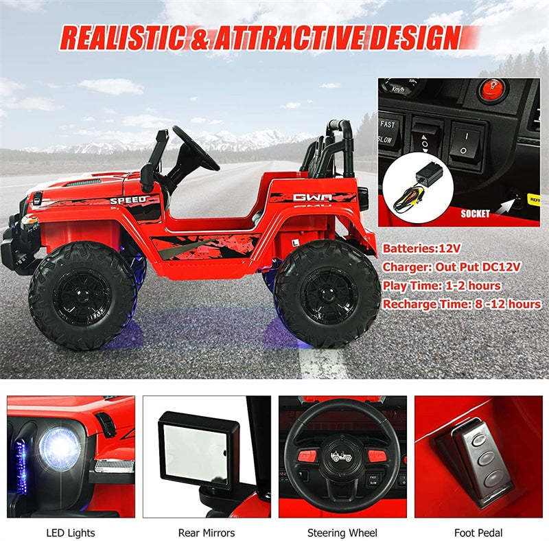 2-Seater Ride-On Truck for Kids, 12V Battery Powered Electric Vehicle with Remote Control & LED Lights, Ride-On Car for Boys Girls Gifts