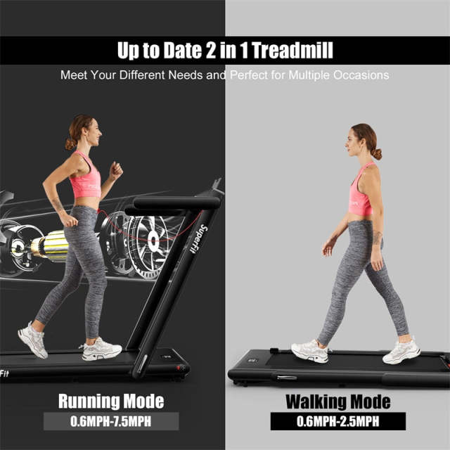 2-in-1 Folding Treadmill, 2.25HP Under Desk Treadmill with LED Display, APP & Remote Control, No Installation, Walking Jogging Machine for Home