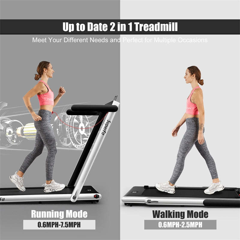 2-in-1 Folding Treadmill, 2.25HP Under Desk Treadmill with LED Display, APP & Remote Control, No Installation, Walking Jogging Machine for Home