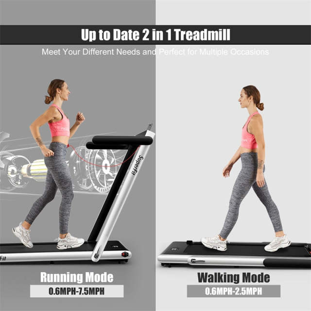 2-in-1 Folding Treadmill, 2.25HP Under Desk Treadmill with LED Display, APP & Remote Control, No Installation, Walking Jogging Machine for Home