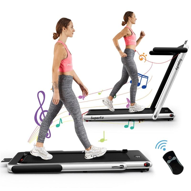 2-in-1 Folding Treadmill, 2.25HP Under Desk Treadmill with LED Display, APP & Remote Control, No Installation, Walking Jogging Machine for Home