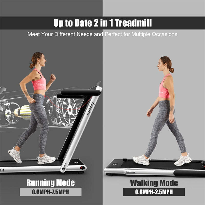 2-in-1 Folding Treadmill, 2.25HP Under Desk Treadmill with LED Display, APP & Remote Control, No Installation, Walking Jogging Machine for Home