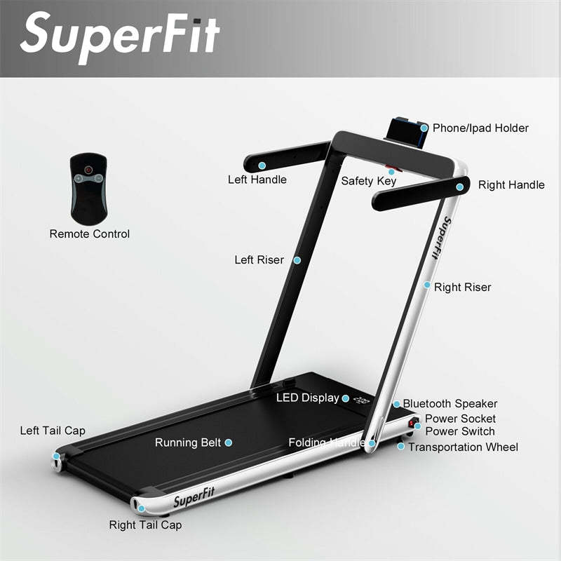 2-in-1 Folding Treadmill, 2.25HP Under Desk Treadmill with LED Display, APP & Remote Control, No Installation, Walking Jogging Machine for Home