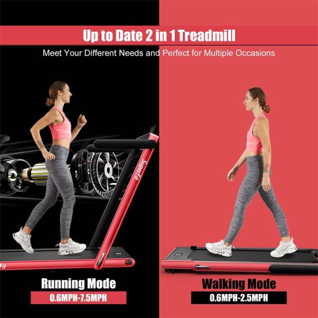 2-in-1 Folding Treadmill, 2.25HP Under Desk Treadmill with LED Display, APP & Remote Control, No Installation, Walking Jogging Machine for Home