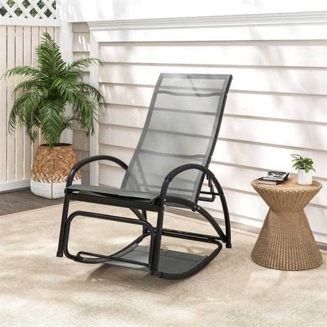 2-in-1 Outdoor Rocking Chair, Convertible Patio Lounge Chair with 4-Position Adjustable Backrest, Curved Armrests & Aluminum Frame for Poolside, Porch