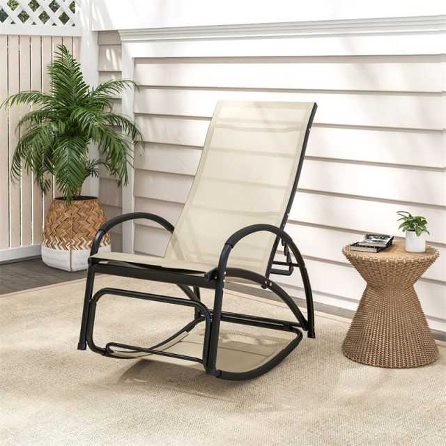 2-in-1 Outdoor Rocking Chair, Convertible Patio Lounge Chair with 4-Position Adjustable Backrest, Curved Armrests & Aluminum Frame for Poolside, Porch