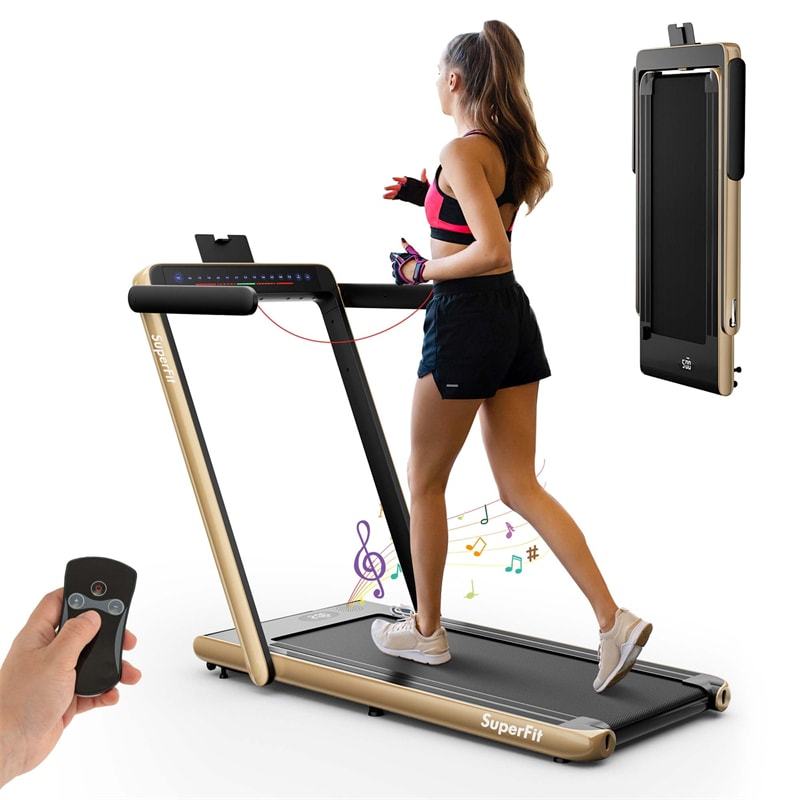2-in-1 Under Desk Treadmill, 2.25HP SuperFit Folding Walking Jogging Machine with Dual Display, Remote & App Control, Bluetooth for Home Office