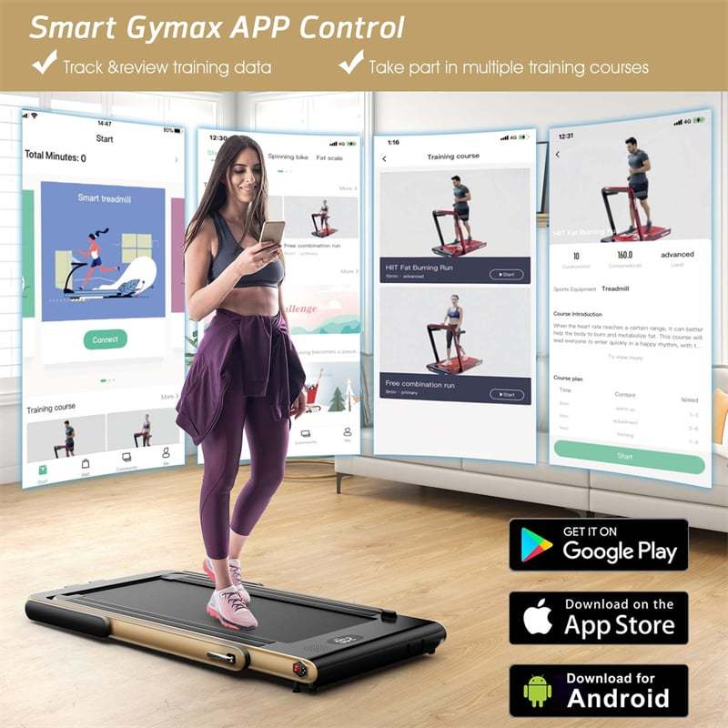 2-in-1 Under Desk Treadmill, 2.25HP SuperFit Folding Walking Jogging Machine with Dual Display, Remote & App Control, Bluetooth for Home Office