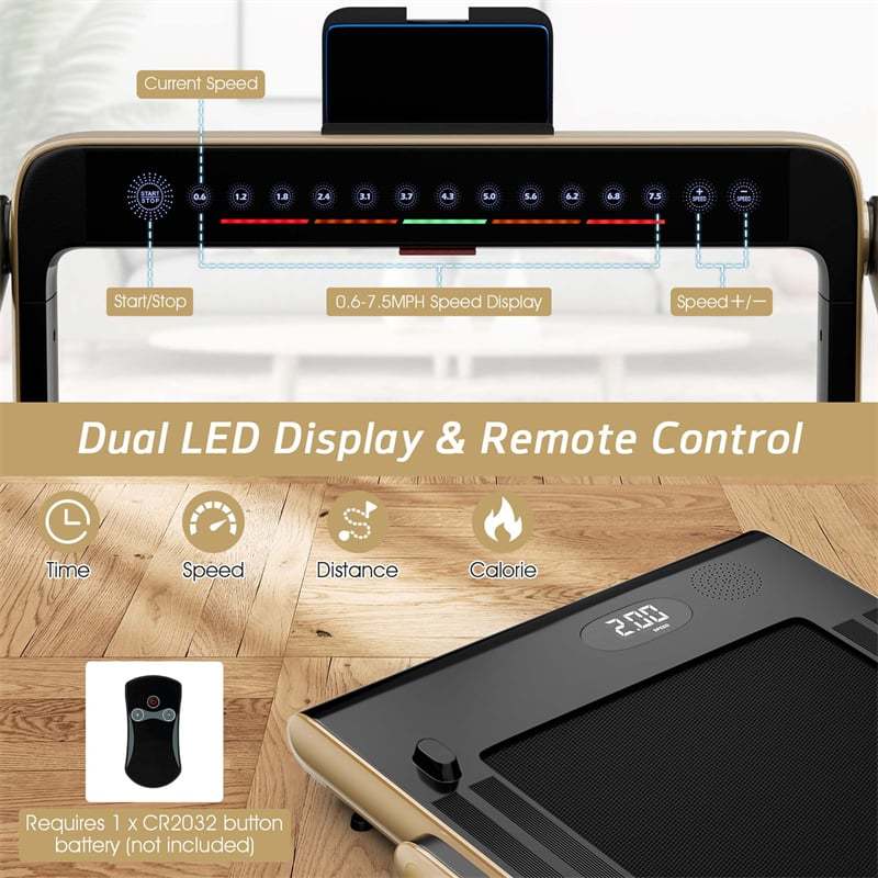 2-in-1 Under Desk Treadmill, 2.25HP SuperFit Folding Walking Jogging Machine with Dual Display, Remote & App Control, Bluetooth for Home Office