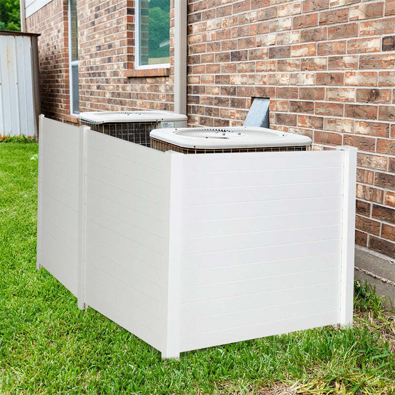 Air Conditioner Fence 2 Panels, 48"H Outdoor Vinyl Privacy Screen with Metal Stakes, Trash Can Enclosure Decorative Garden Fence for Patio
