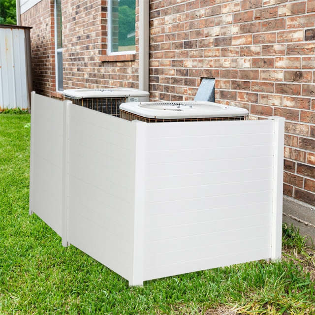 Air Conditioner Fence 2 Panels, 48"H Outdoor Vinyl Privacy Screen with Metal Stakes, Trash Can Enclosure Decorative Garden Fence for Patio, Lawn