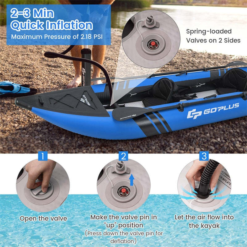 2-Person Inflatable Kayak with 2 Aluminium Paddles, EVA Padded Seats, 507LBS Capacity, Carry Bag & Repair Kit, Portable Touring Kayak for Adults