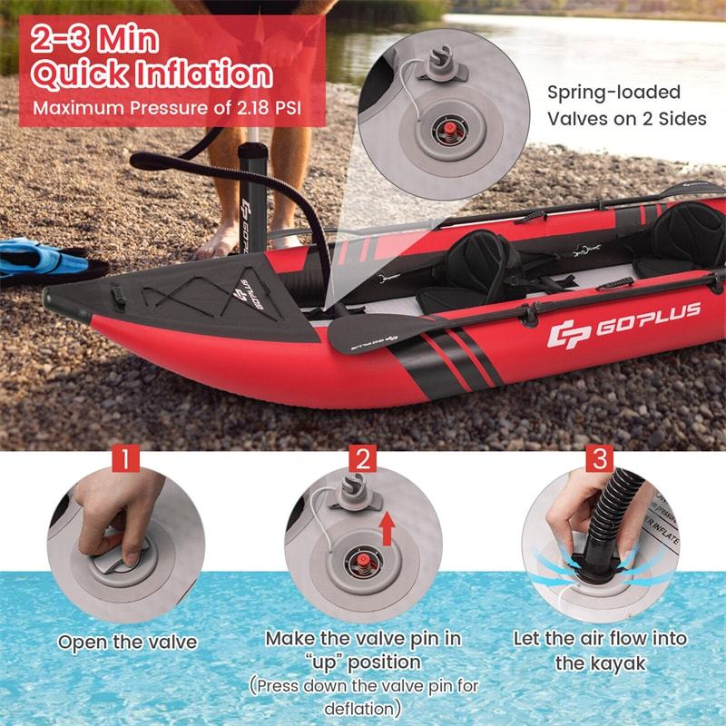 2-Person Inflatable Kayak with 2 Aluminium Paddles, EVA Padded Seats, 507LBS Capacity, Carry Bag & Repair Kit, Portable Touring Kayak for Adults