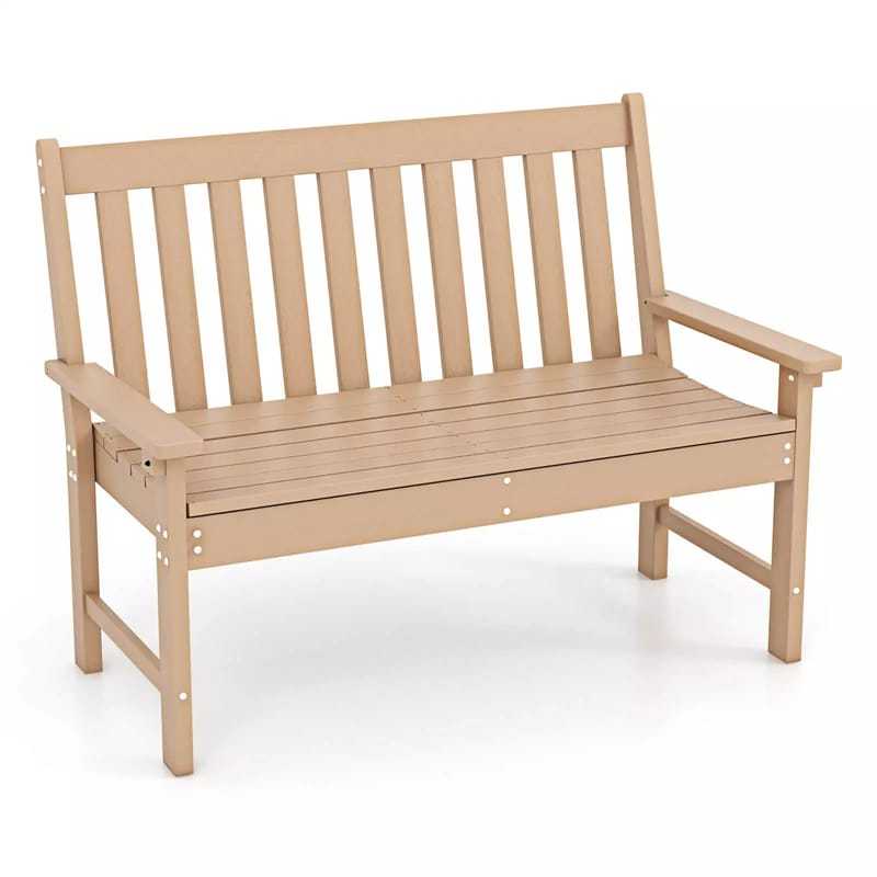 2-Person HDPE Outdoor Garden Bench, 52" All-Weather Patio Bench with Slatted Backrest & Armrests, 705lbs Capacity for Park, Backyard, Porch
