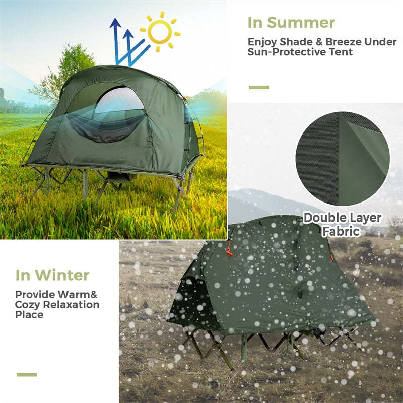 2-Person Tent Cot, 4-in-1 Folding Elevated Camping Tent with Waterproof Rainfly, Self-Inflating Mattress, Carry Bag, Portable Off Ground Tent