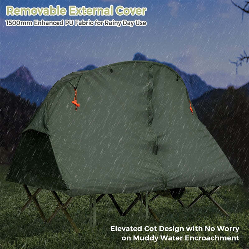 2-Person Tent Cot, 4-in-1 Folding Elevated Camping Tent with Waterproof Rainfly, Self-Inflating Mattress, Carry Bag, Portable Off Ground Tent