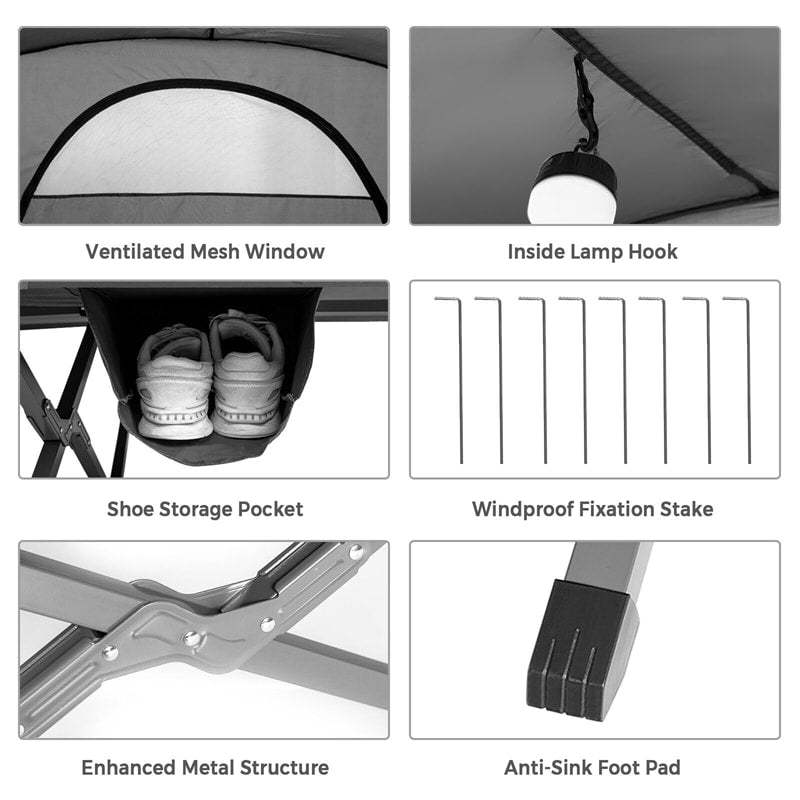2-Person Tent Cot, 4-in-1 Folding Elevated Camping Tent with Waterproof Rainfly, Self-Inflating Mattress, Carry Bag, Portable Off Ground Tent