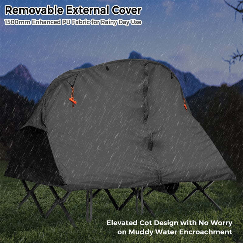 2-Person Tent Cot, 4-in-1 Folding Elevated Camping Tent with Waterproof Rainfly, Self-Inflating Mattress, Carry Bag, Portable Off Ground Tent