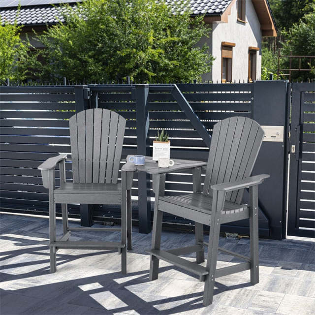 HDPE Tall Adirondack Chairs Set of 2 with Connecting Tray & Umbrella Hole, All-Weather Outdoor Counter Height Bar Stools for Patio, Backyard