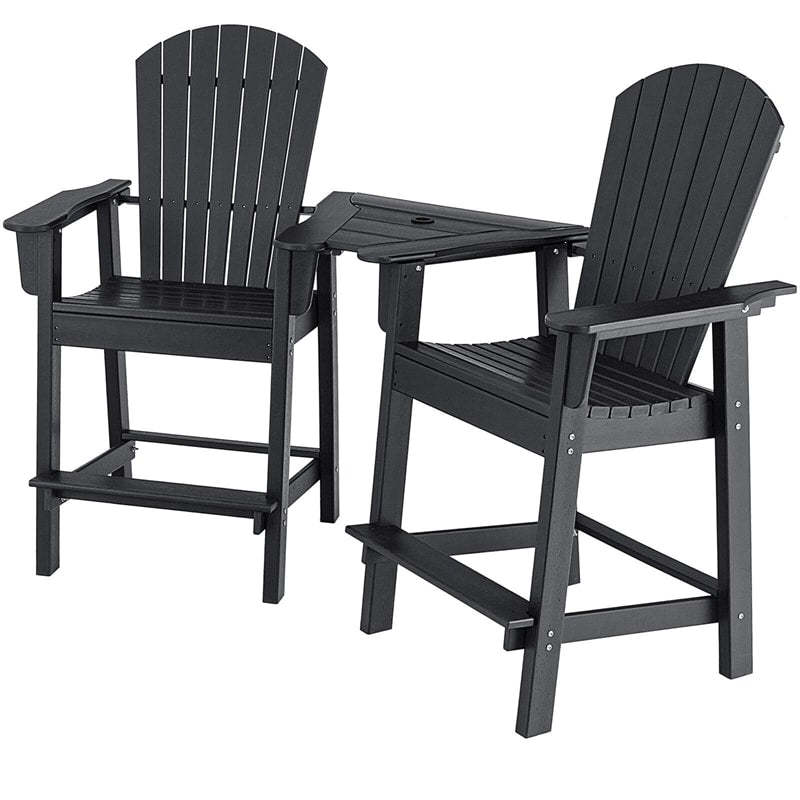 HDPE Tall Adirondack Chairs Set of 2 with Connecting Tray & Umbrella Hole, All-Weather Outdoor Counter Height Bar Stools for Patio, Backyard