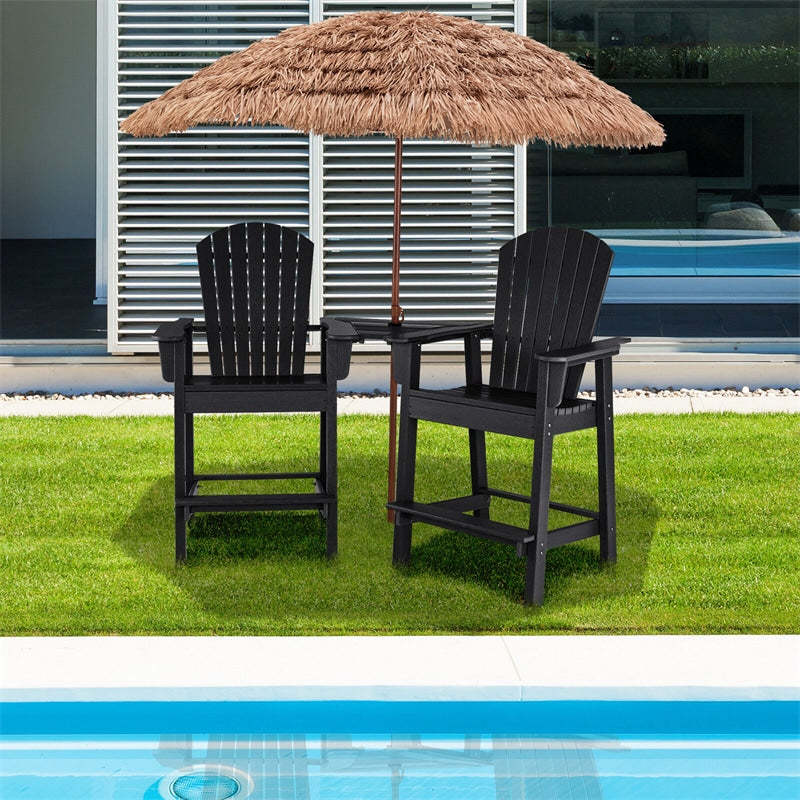HDPE Tall Adirondack Chairs Set of 2 with Connecting Tray & Umbrella Hole, All-Weather Outdoor Counter Height Bar Stools for Patio, Backyard