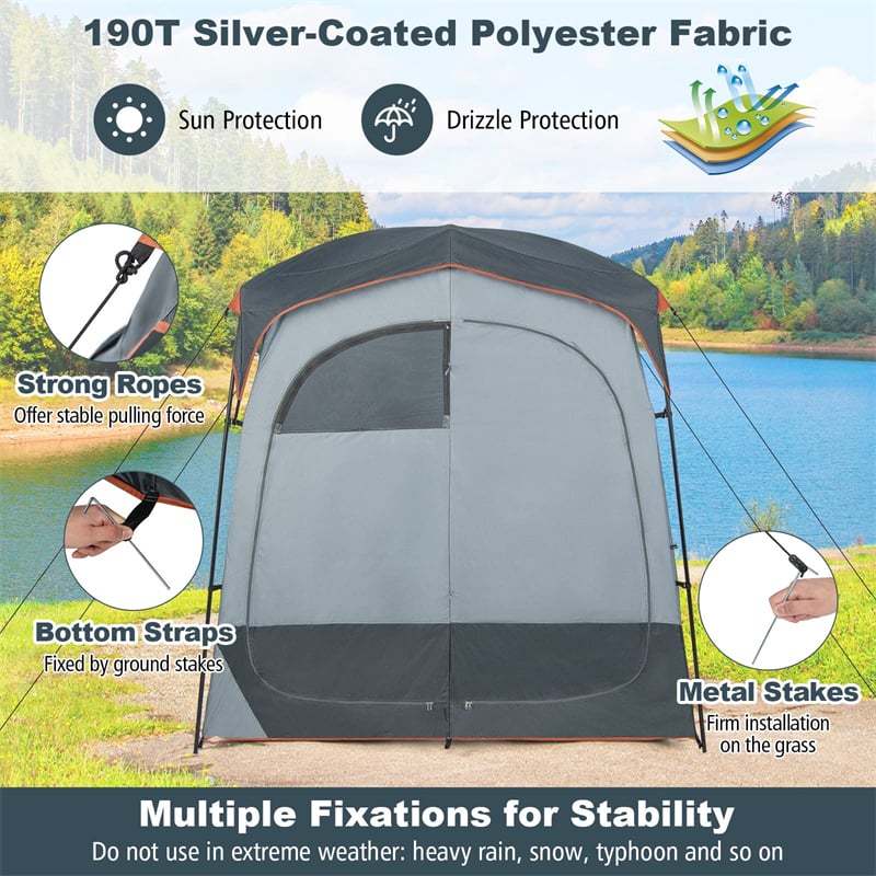 2 Room Shower Tent Oversize Camping Privacy Shelter Portable Outdoor Shower Tent Dressing Toilet with Floor & Removable Rain Fly