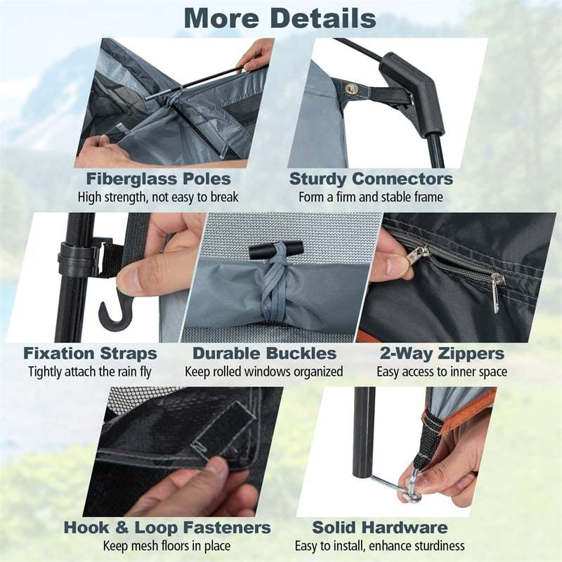 2 Room Shower Tent Oversize Camping Privacy Shelter Portable Outdoor Shower Tent Dressing Toilet with Floor & Removable Rain Fly